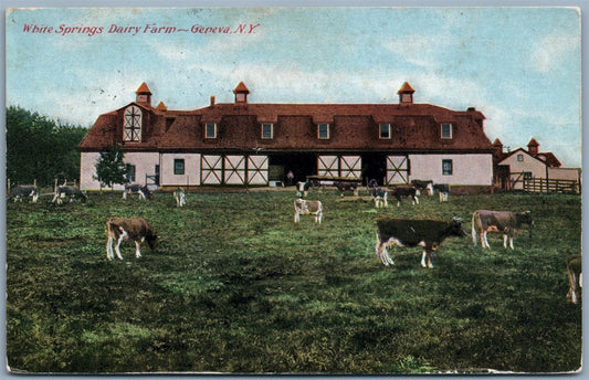 GENEVA NY WHITE SPRINGS DAIRY FARM 1909 ANTIQUE POSTCARD w/ CORK CANCEL