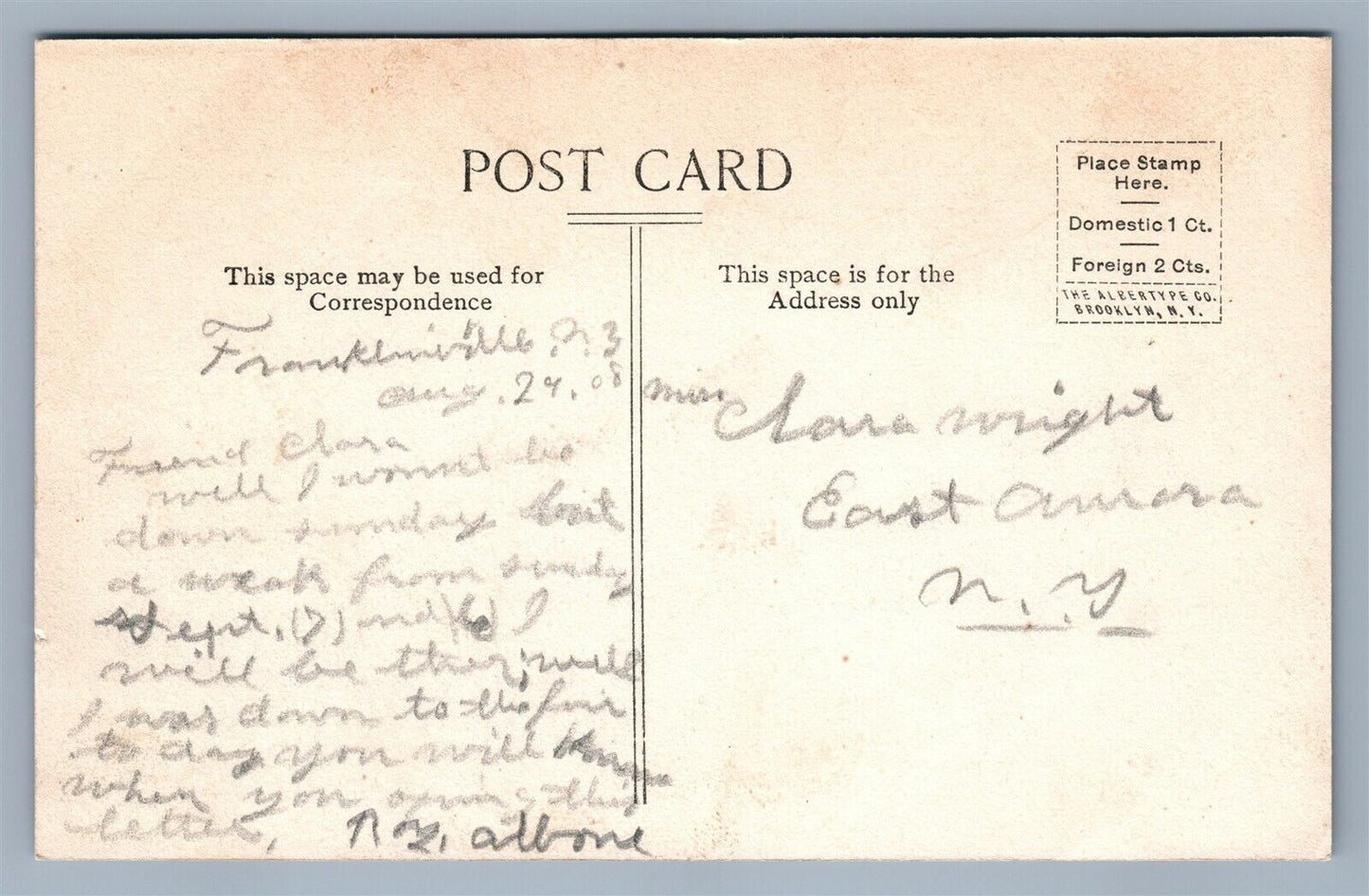 FRANKLINVILLE NY VIEW FROM OGDEN HILL ANTIQUE POSTCARD