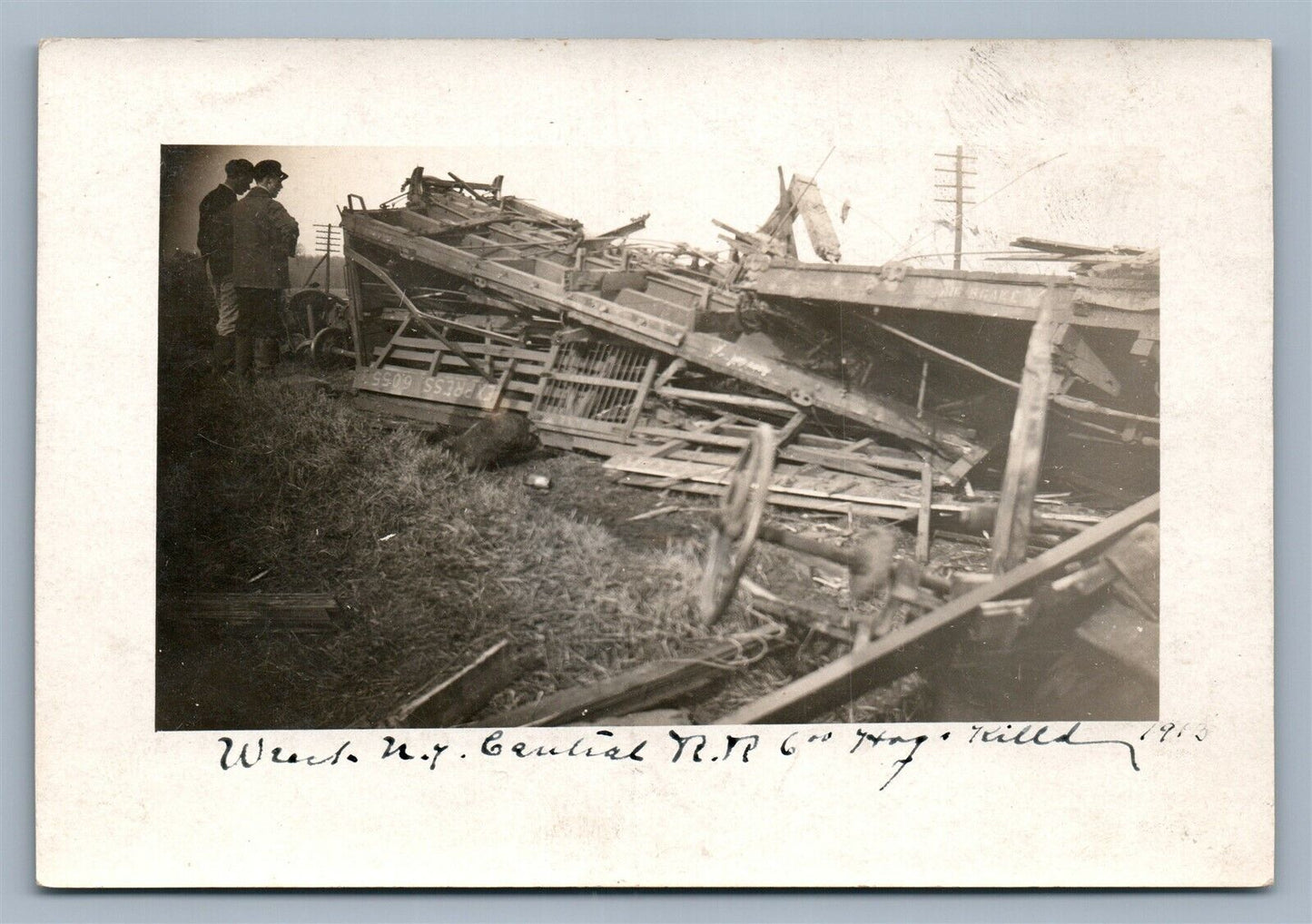 TRAIN WRECK 1913 NY CENTRAL RAILROAD ANTIQUE REAL PHOTO POSTCARD RPPC railway