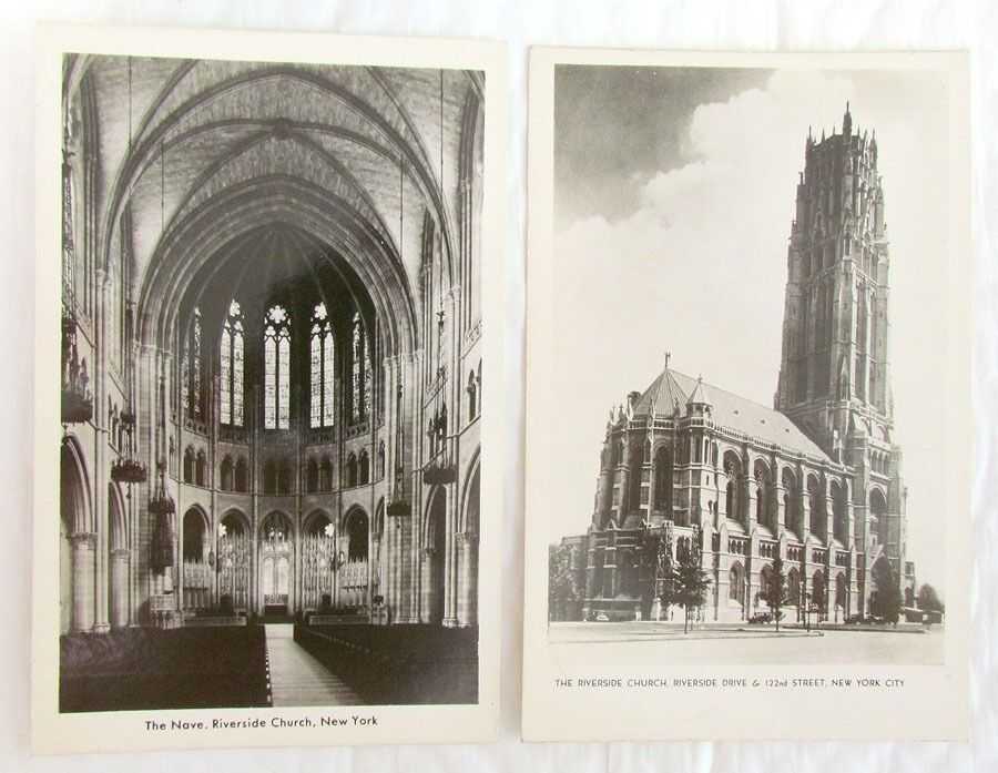 LOT OF 2 RPPC VINTAGE PHOTO POSTCARDS - NEW YORK RIVERSIDE CHURCH 122 STREET N.Y