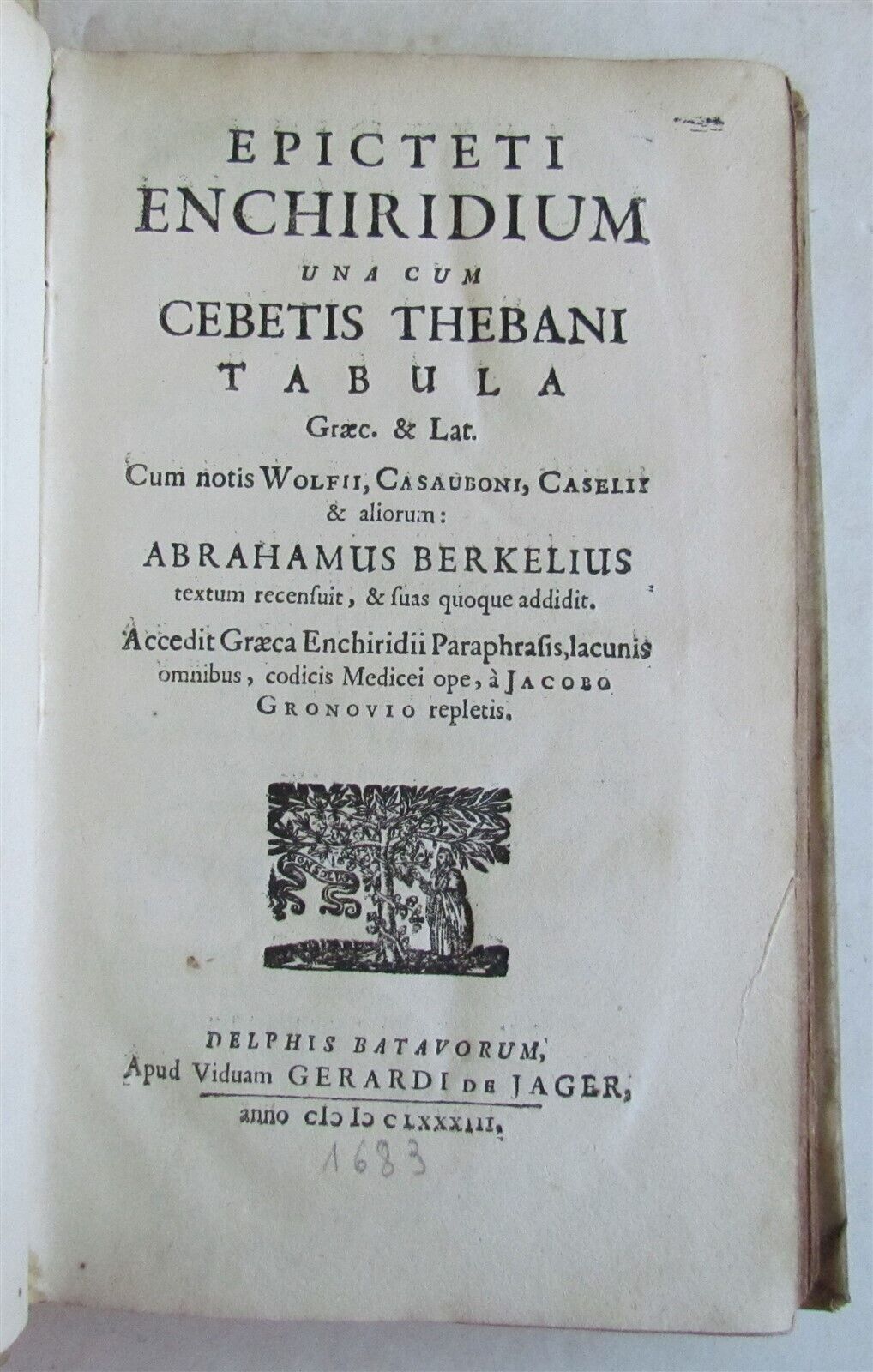 1683 Epictetus Enchiridium una cum Cebetis Thebani antique vellum ILLUSTRATED