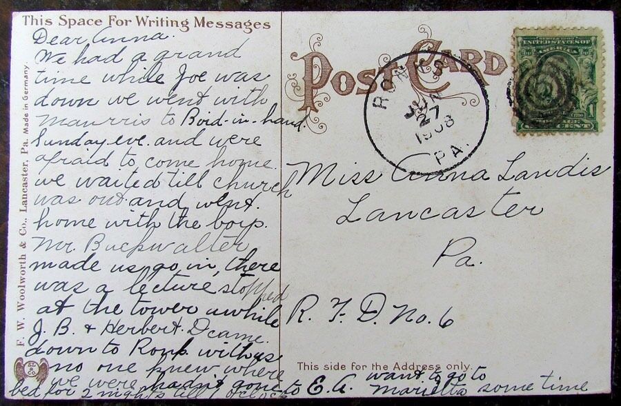 ANTIQUE 1908 POSTCARD ROCKY SPRINGS DRIVEWAY LANCASTER PA