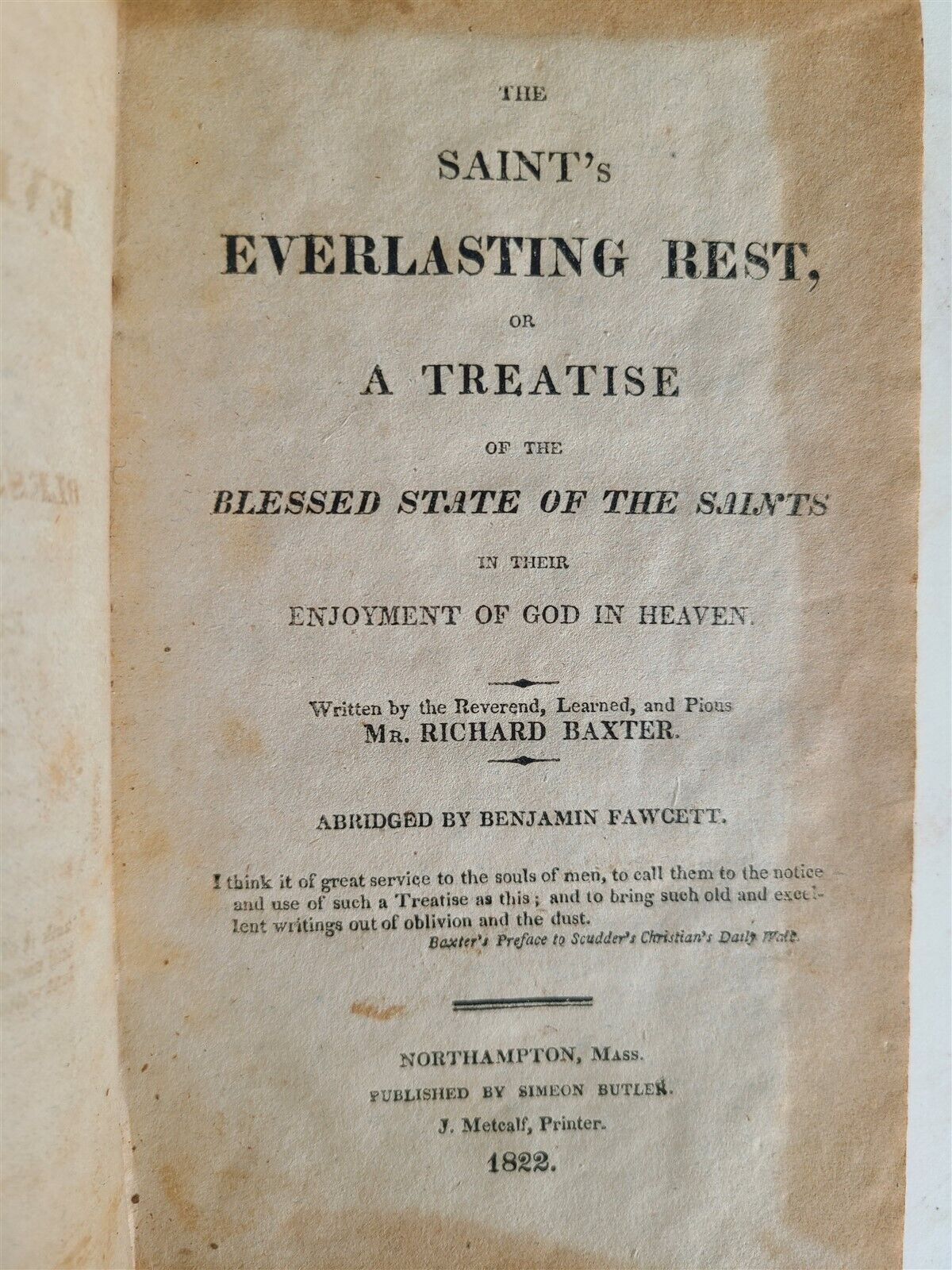 1822 SAINT'S EVERLASTING REST by RICHARD BAXTER antique AMERICANA