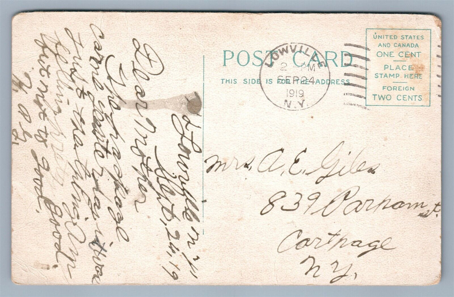 CARTHAGE NY ELMHIRST HOTEL 1919 ANTIQUE POSTCARD