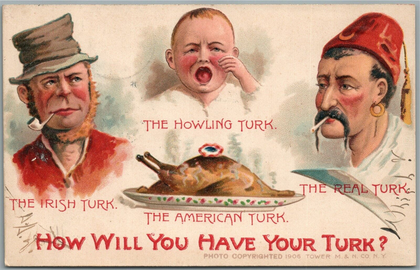 AMERICAN VS. REAL TURK ANTIQUE POSTCARD