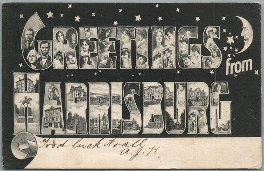 HARRISBURG PA PRETTY LADIES GREETINGS ANTIQUE POSTCARD