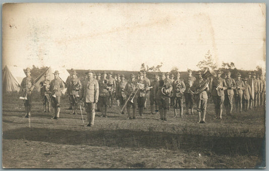 PINE CAMP NY 1908 MILITARY MUSIC BAND ANTIQUE REAL PHOTO POSTCARD RPPC