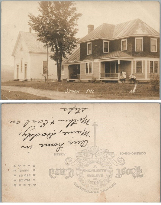 STARK MAINE STREET SCENE & HOUSE ANTIQUE RPPC REAL PHOTO POSTCARD