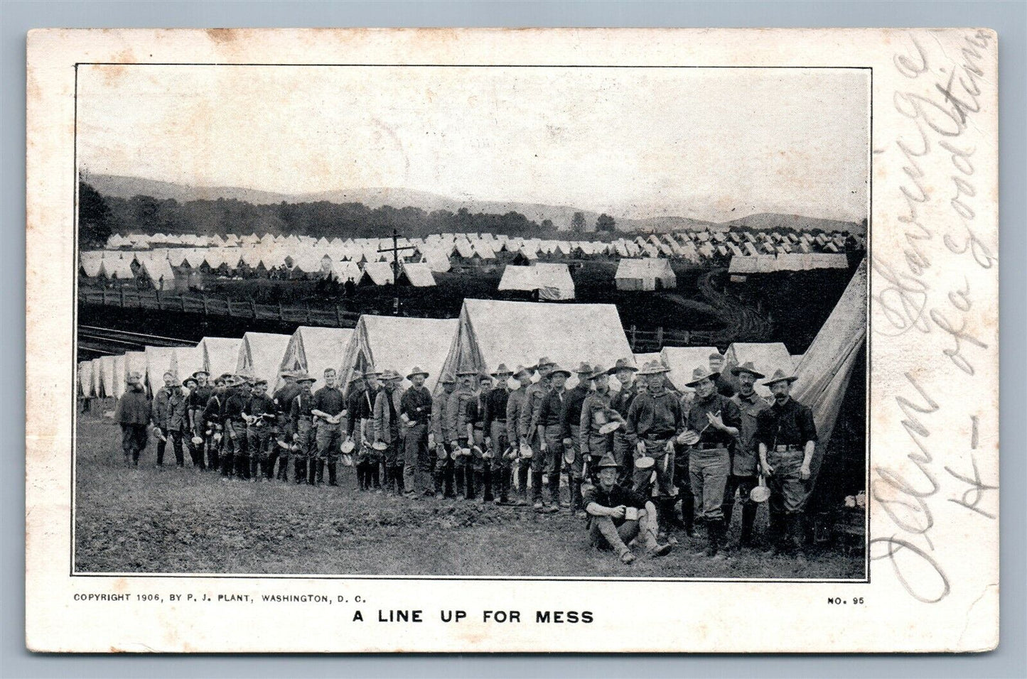 WWI A LINE FOR MESS ANTIQUE POSTCARD