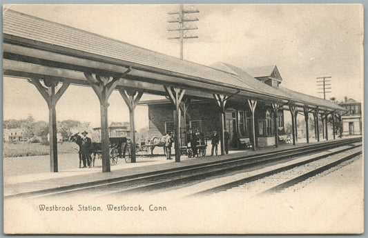 WESTBROOK CT RAILROAD STATION RAILWAY TRAIN DEPOT ANTIQUE POSTCARD