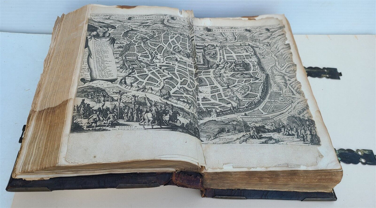 1662 BIBLE in DUTCH antique BIBLIA MASSIVE FOLIO ILLUSTRATED 6 MAPS incl. WORLD