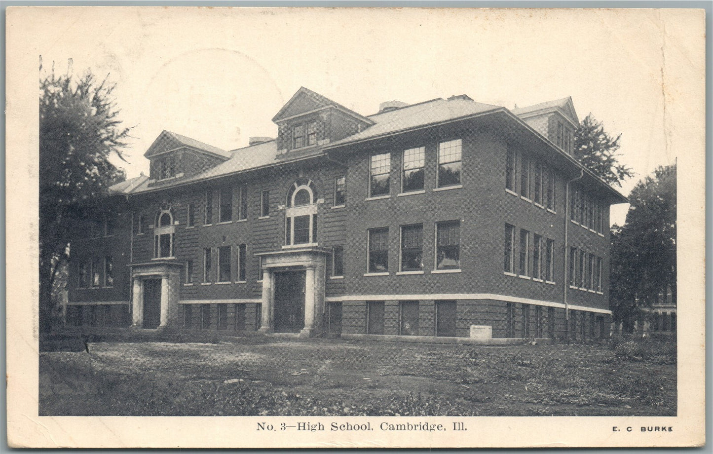 CAMBRIDGE IL HIGH SCHOOL ANTIQUE POSTCARD