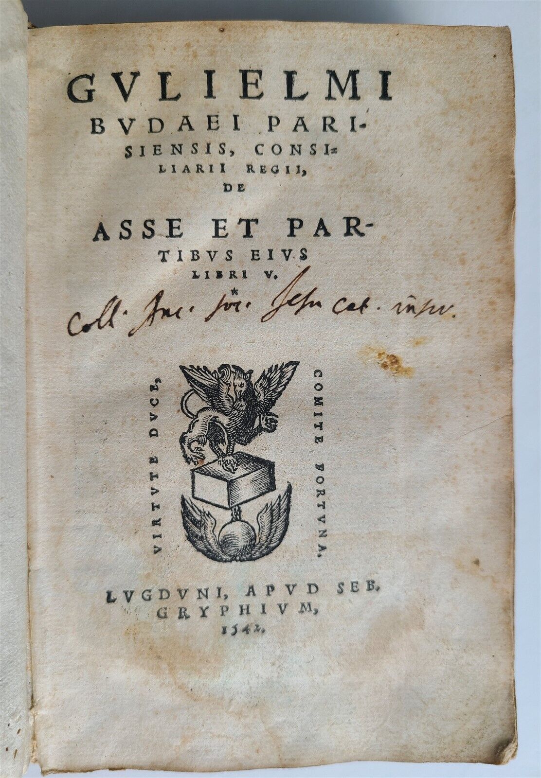 1542 Guillaume Bude De asse et partibus eius antique VELLUM BINDING 16th CENTURY