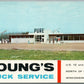 MAUSTON WI YOUNG'S TRUCK & GAS STATION VINTAGE POSTCARD