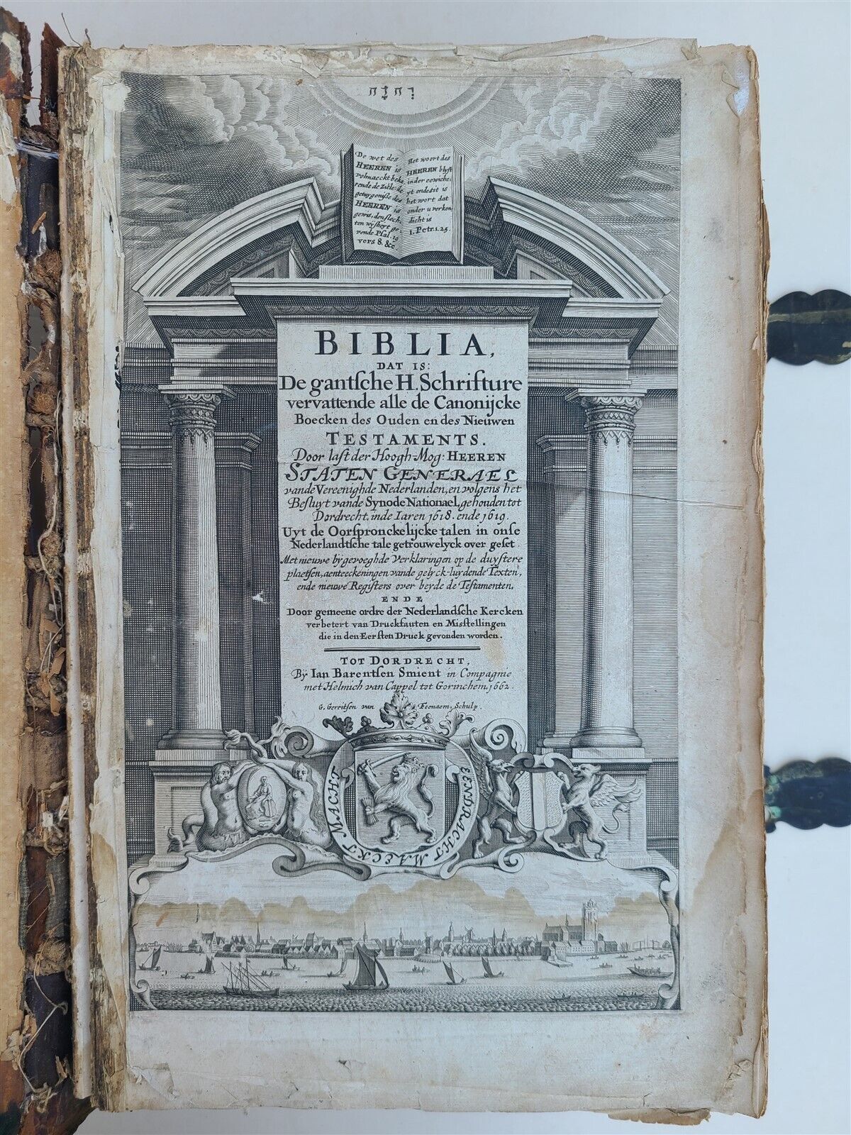 1662 BIBLE in DUTCH antique BIBLIA MASSIVE FOLIO ILLUSTRATED 6 MAPS incl. WORLD