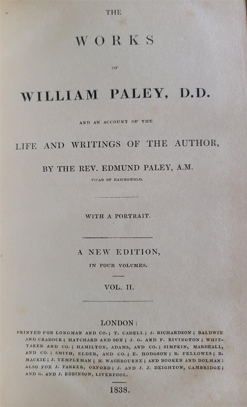 1838 WORKS of WILLIAM PALEY 4 VOL antique PHILOSOPHY SERMONS SCOTTISH PROVENANCE