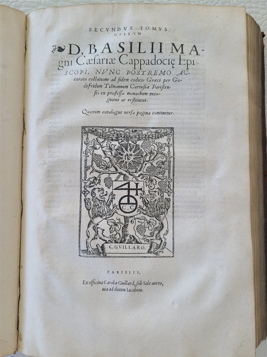 1547 OPERUM D. BASILII MAGNI CAESARIAE CAPPADOCIAE antique ST.BASIL FOLIO 16th C