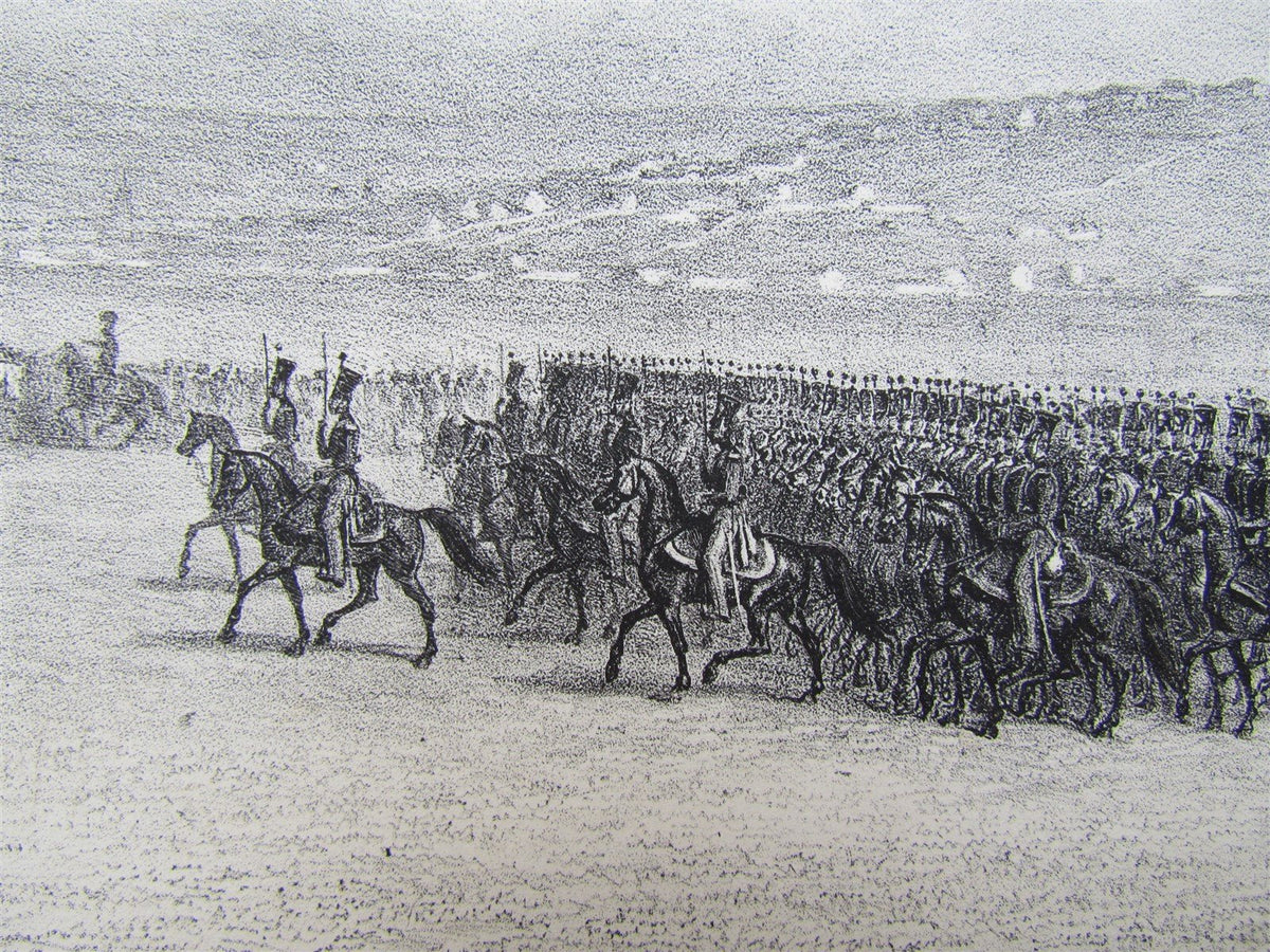 RUSSIAN ARTILLERY REGIMENT PARADE VOZNESENSK CAMP ANTIQUE ENGRAVING