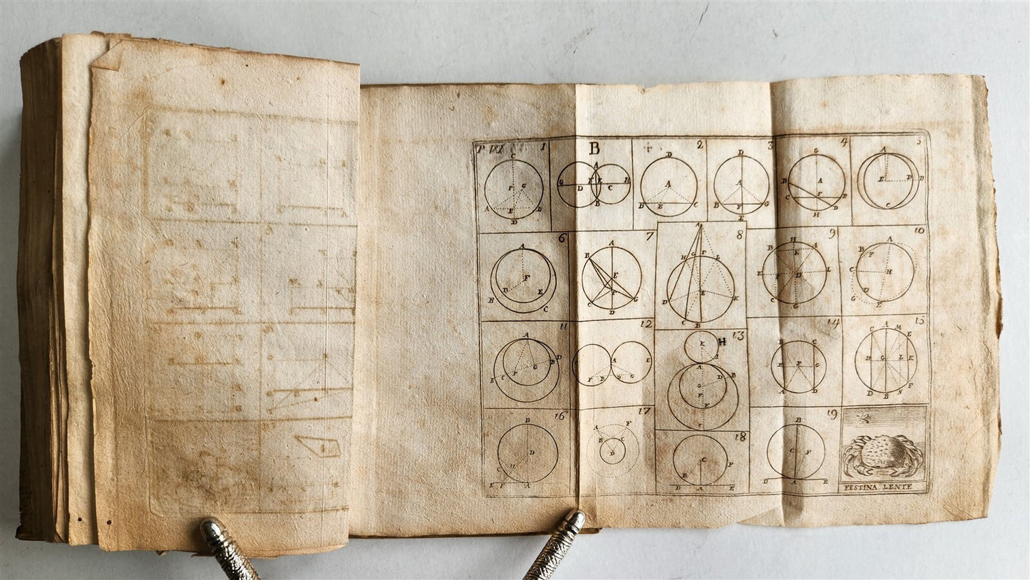 1824 EUCLID GEOMETRY antique ILLUSTRATED vellum binding