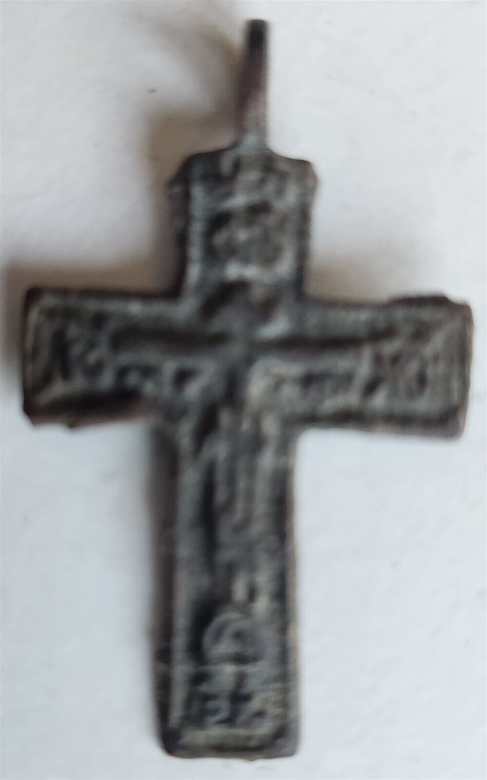 RUSSIAN BRONZE 19th CENTURY antique NECK CROSS icon crucifix