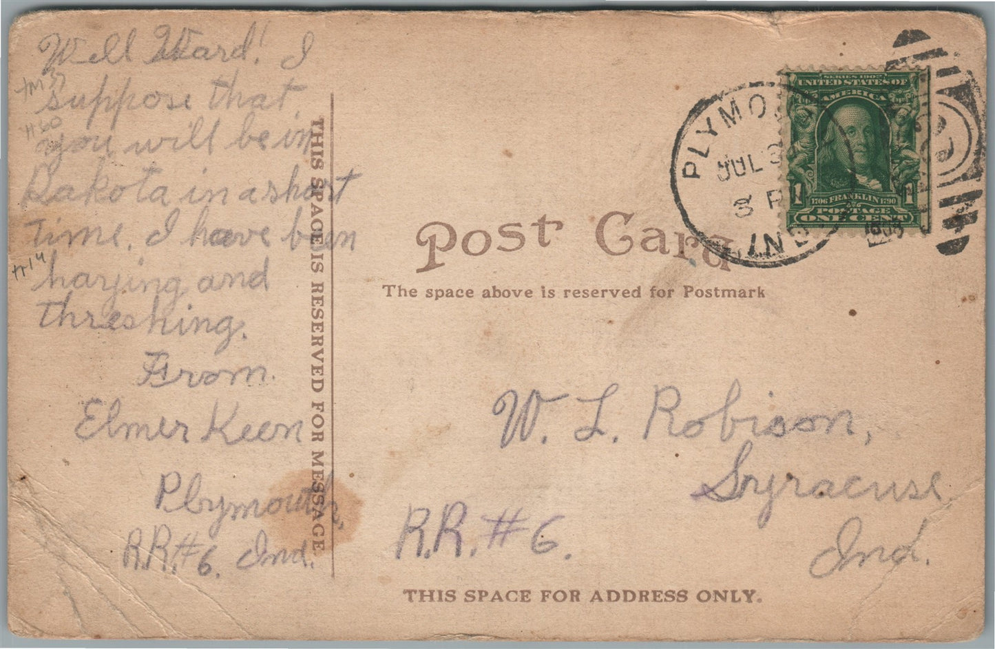 PLYMOUTH IN MICHIGAN STREET ANTIQUE POSTCARD