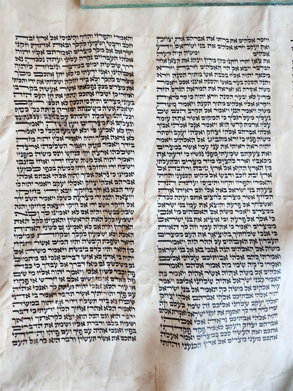 TORAH SCROLL FRAGMENT MANUSCRIPT on VELLUM antique BIBLE EXODUS