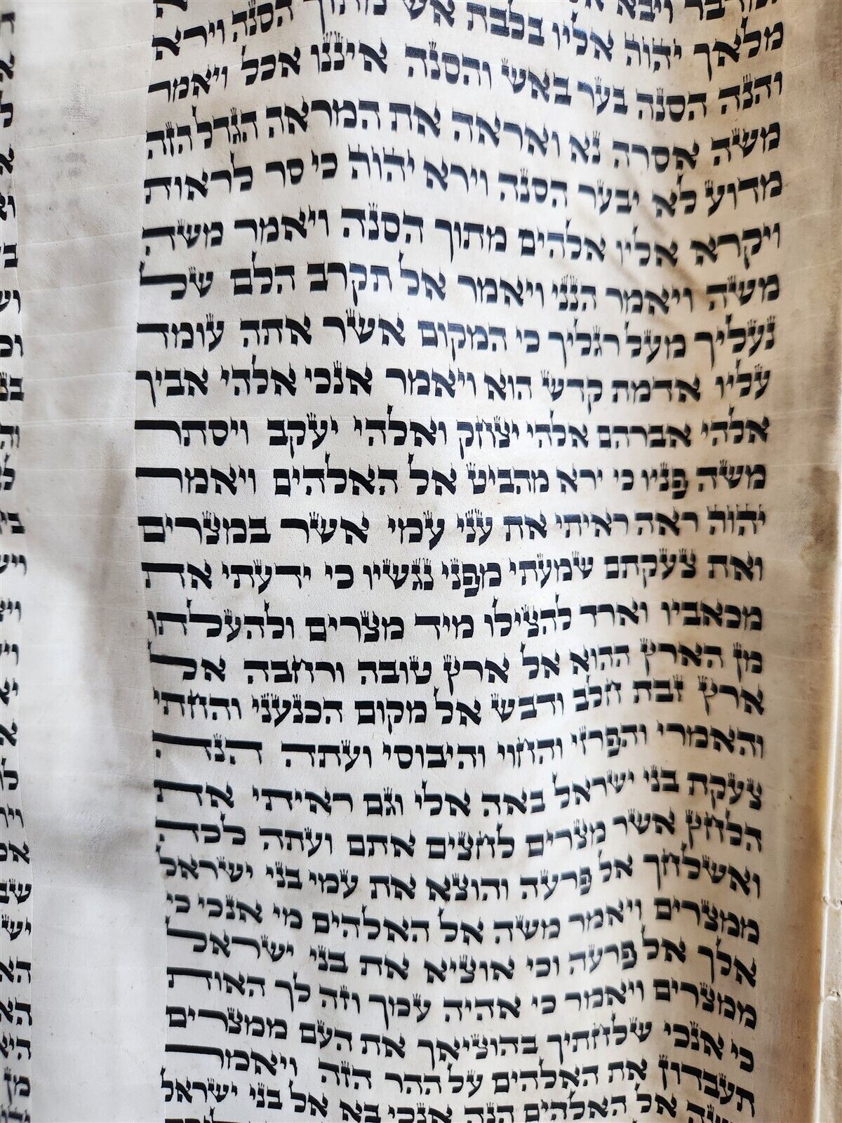 TORAH SCROLL FRAGMENT MANUSCRIPT on VELLUM antique BIBLE EXODUS 2:1 - 6:7