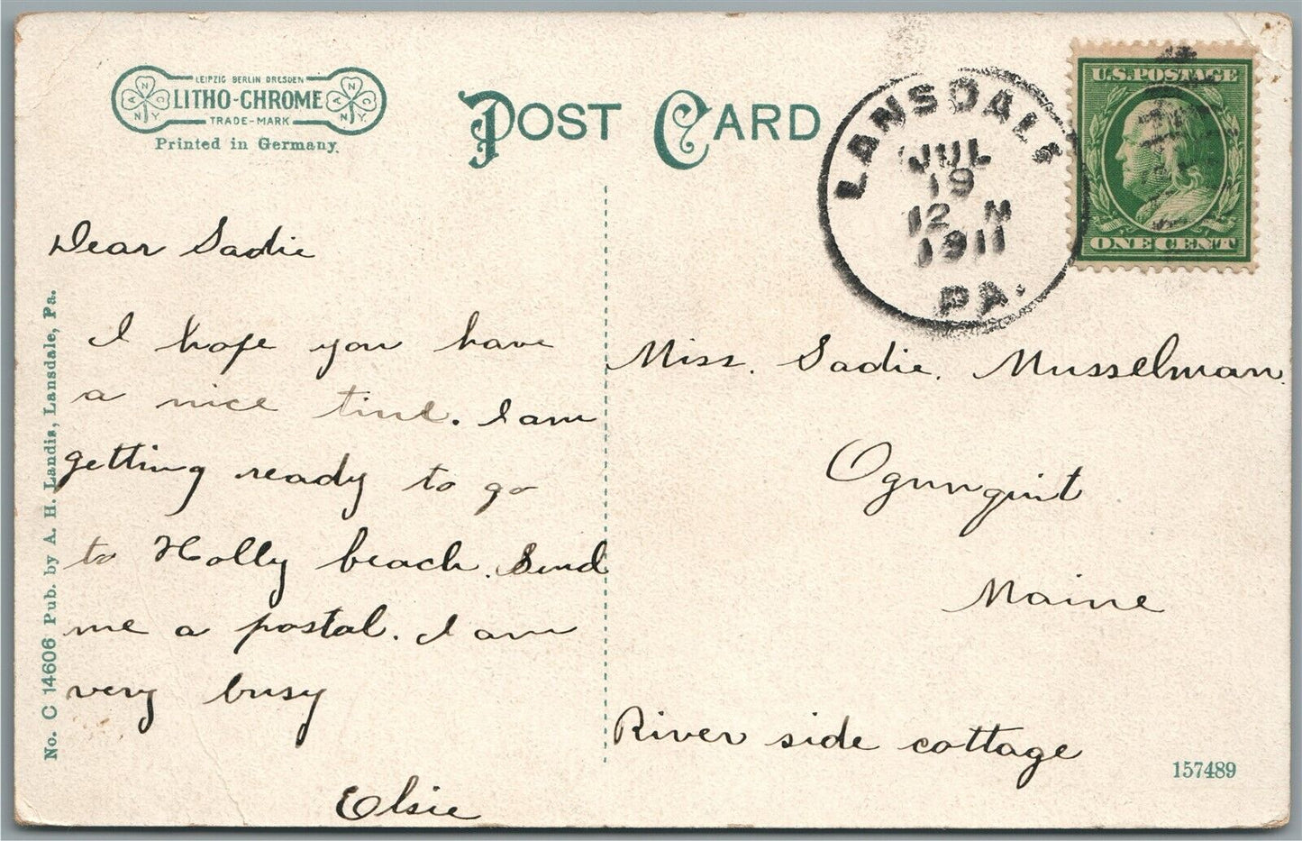 LANSDALE PA BROAD STREET ANTIQUE POSTCARD