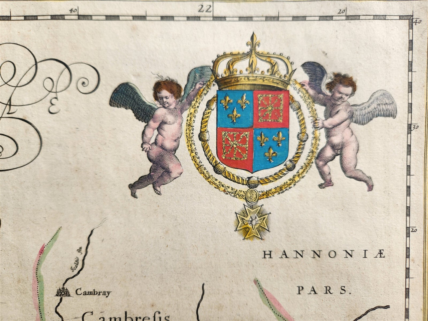 1640 MAP of PICARDIA FRANCE BELGIUM WILLEM BLAEU antique AUTHENTIC hand colored