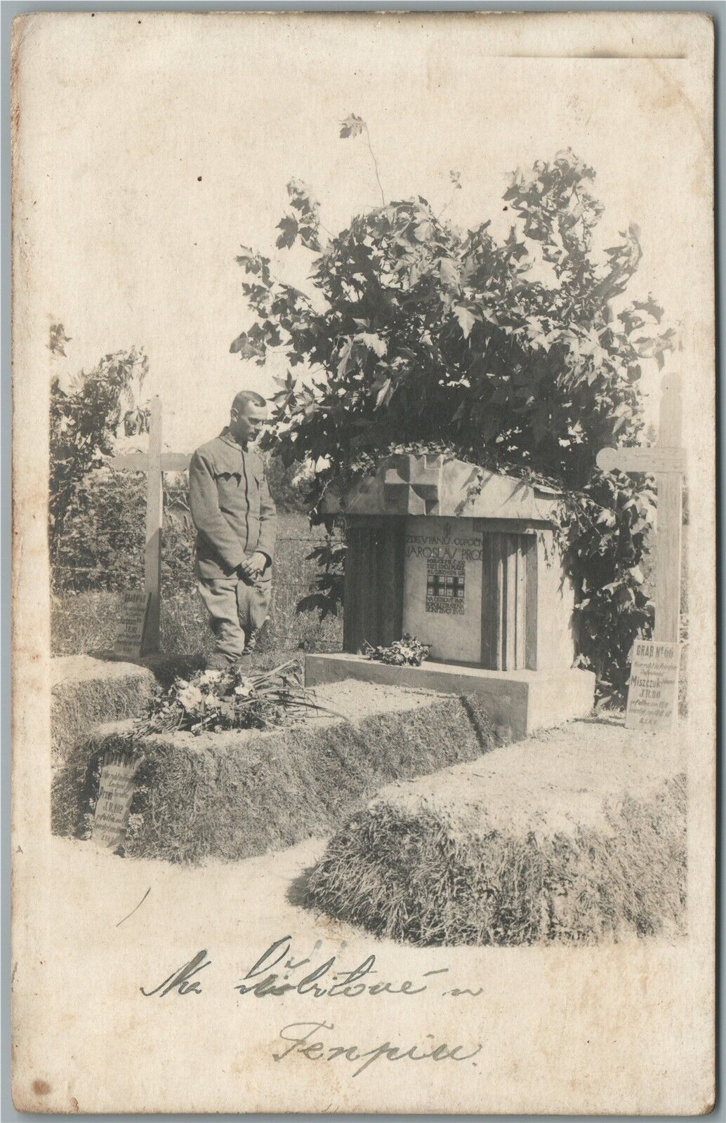 POLISH MILITARY CEMETERY WWI ERA ANTIQUE REAL PHOTO POSTCARD RPPC