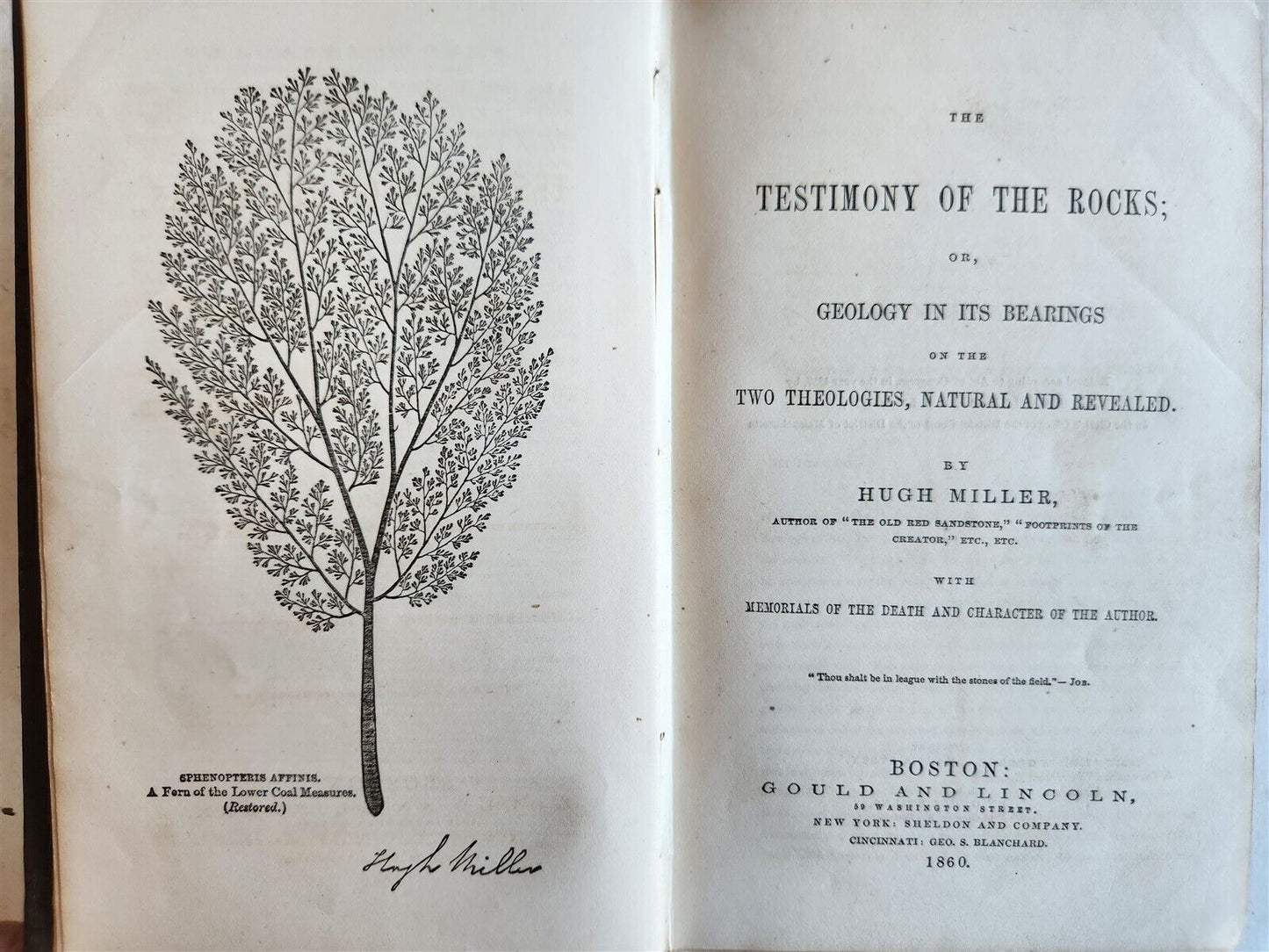 1860 TESTIMONY of the ROCKS or GEOLOGY IN ITS BEARINGS by HUGH MILLER antique