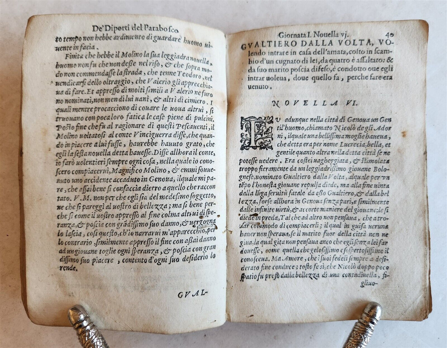 1586 GLI DIPORTI by Girolamo Parabosco antique 16th CENTURY VELLUM BOUND ITALIAN