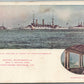 WARSHIPS in FRONT of HOTEL CHAMBERLIN FORTRESS MONROE VA ANTIQUE POSTCARD