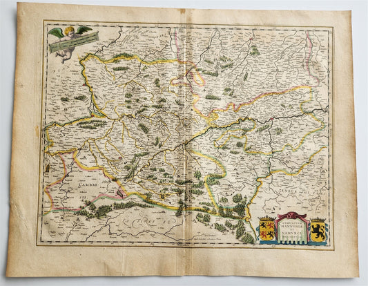 1640 MAP of Hainaut Namur BELGIUM by WILLEM BLAEU antique AUTHENTIC hand colored