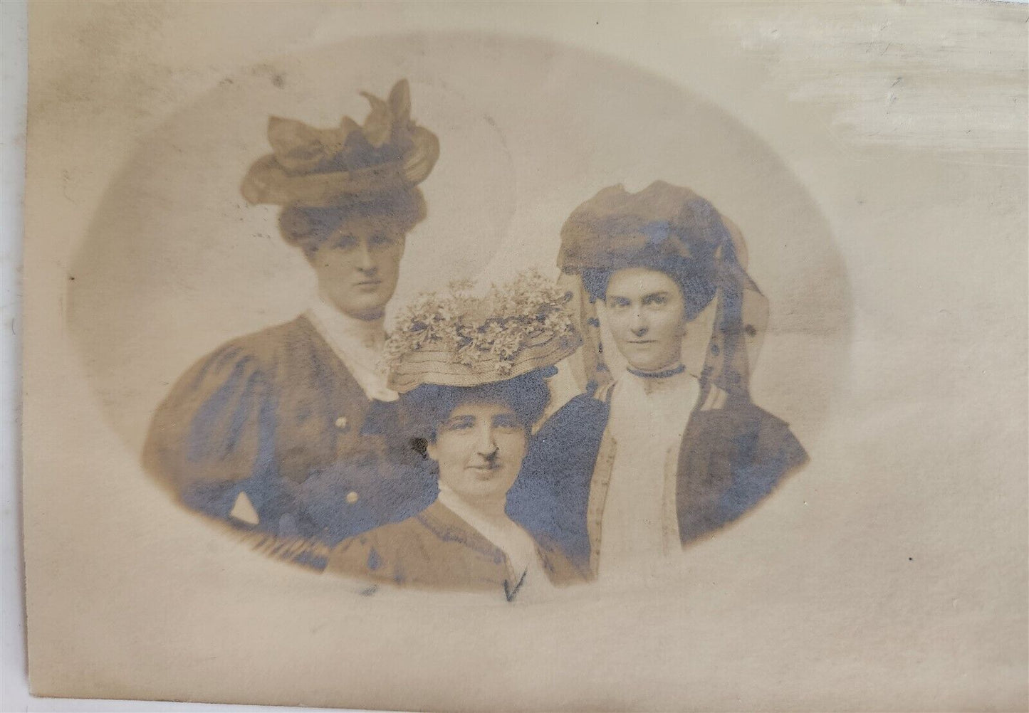 3 LADIES lot of 9 antique REAL PHOTO POSTCARDS RPPCs three women groups