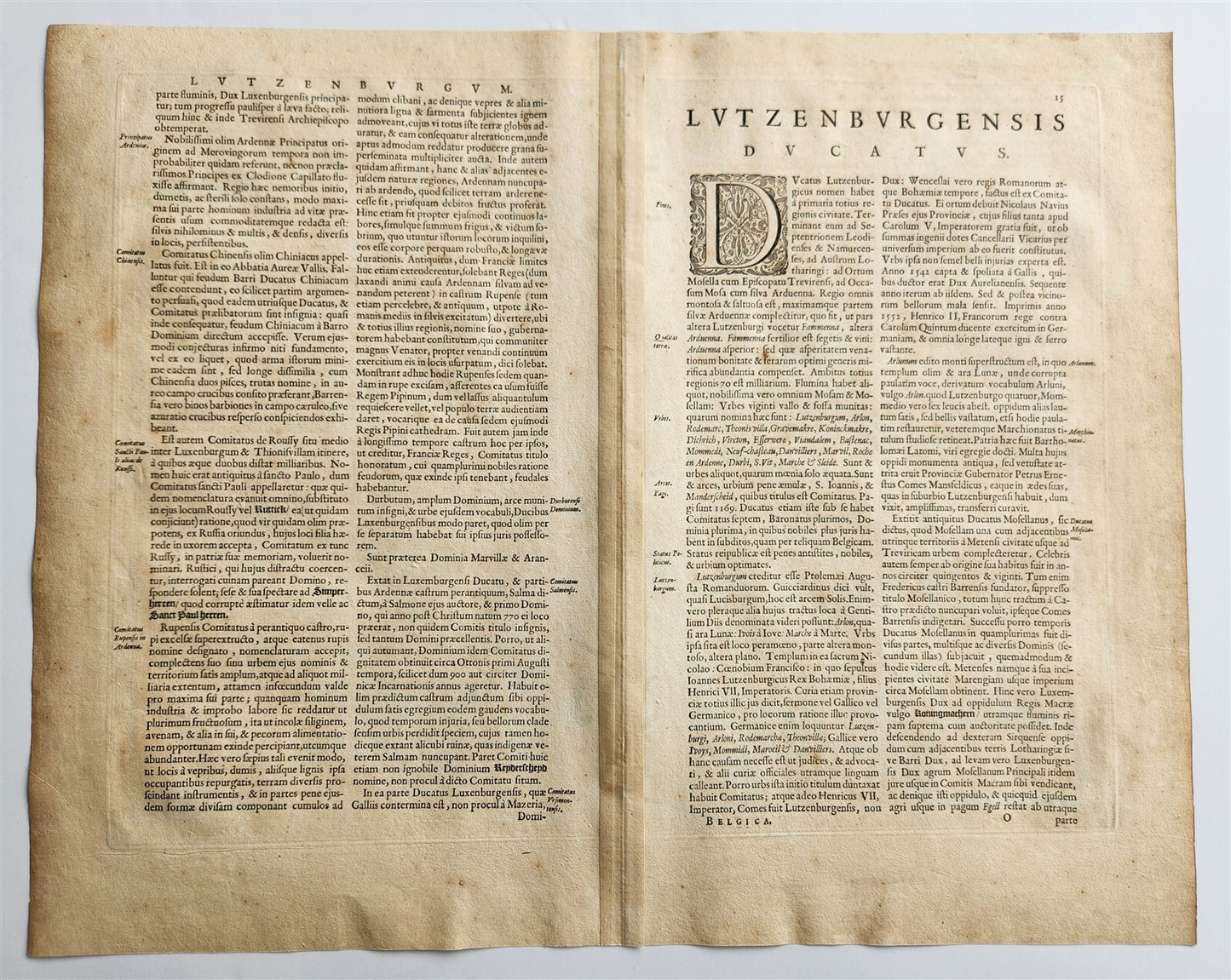 1640 MAP of LUXEMBOURG by WILLEM BLAEU antique AUTHENTIC hand colored