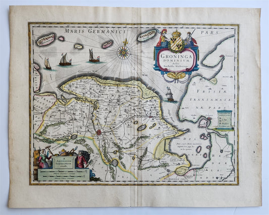 1640 FRIESLAND GRONINGEN NETHERLANDS MAP by WILLEM BLAEU antique AUTHENTIC