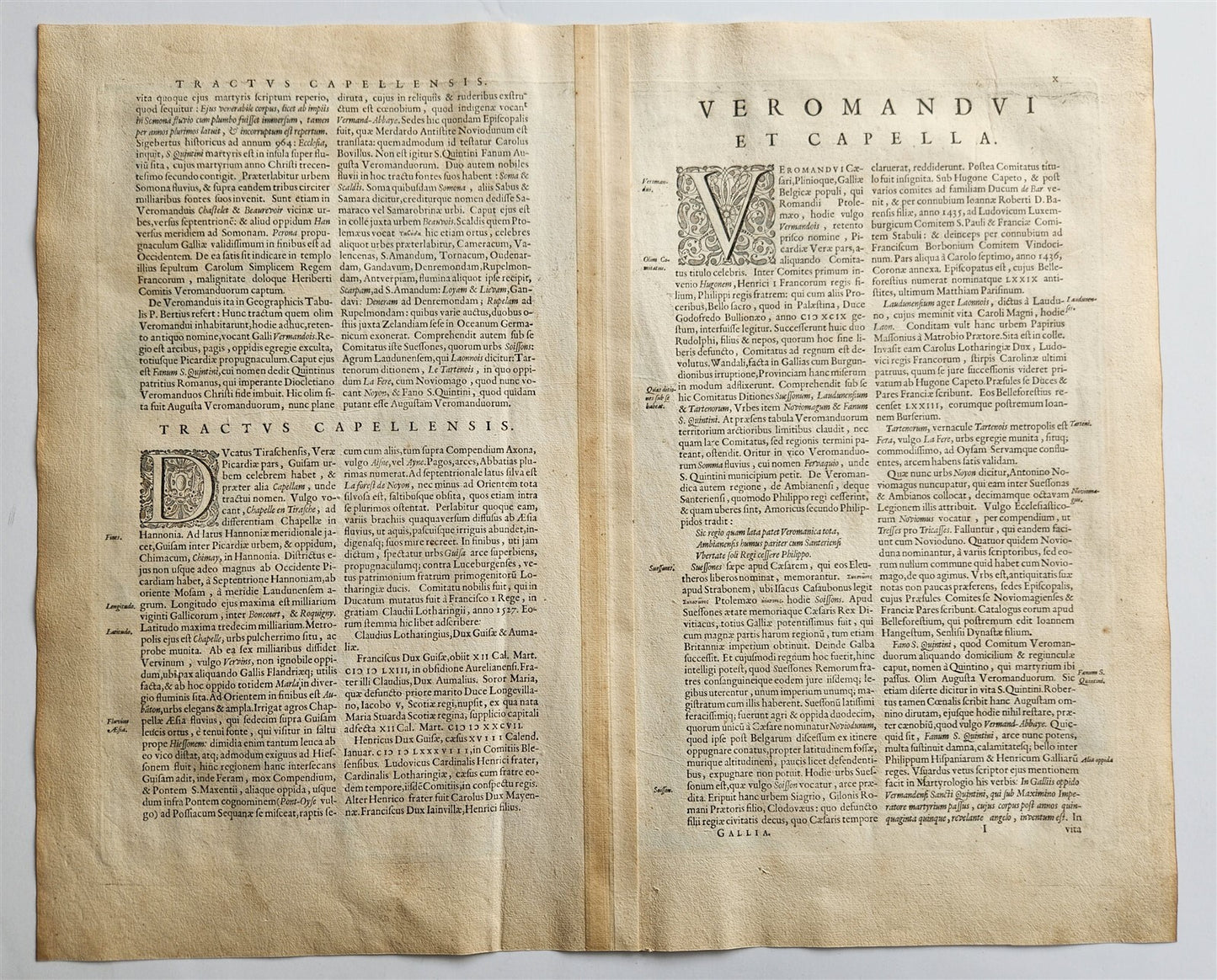 1640 MAP of Vermandois FRANCE by WILLEM BLAEU antique AUTHENTIC hand colored