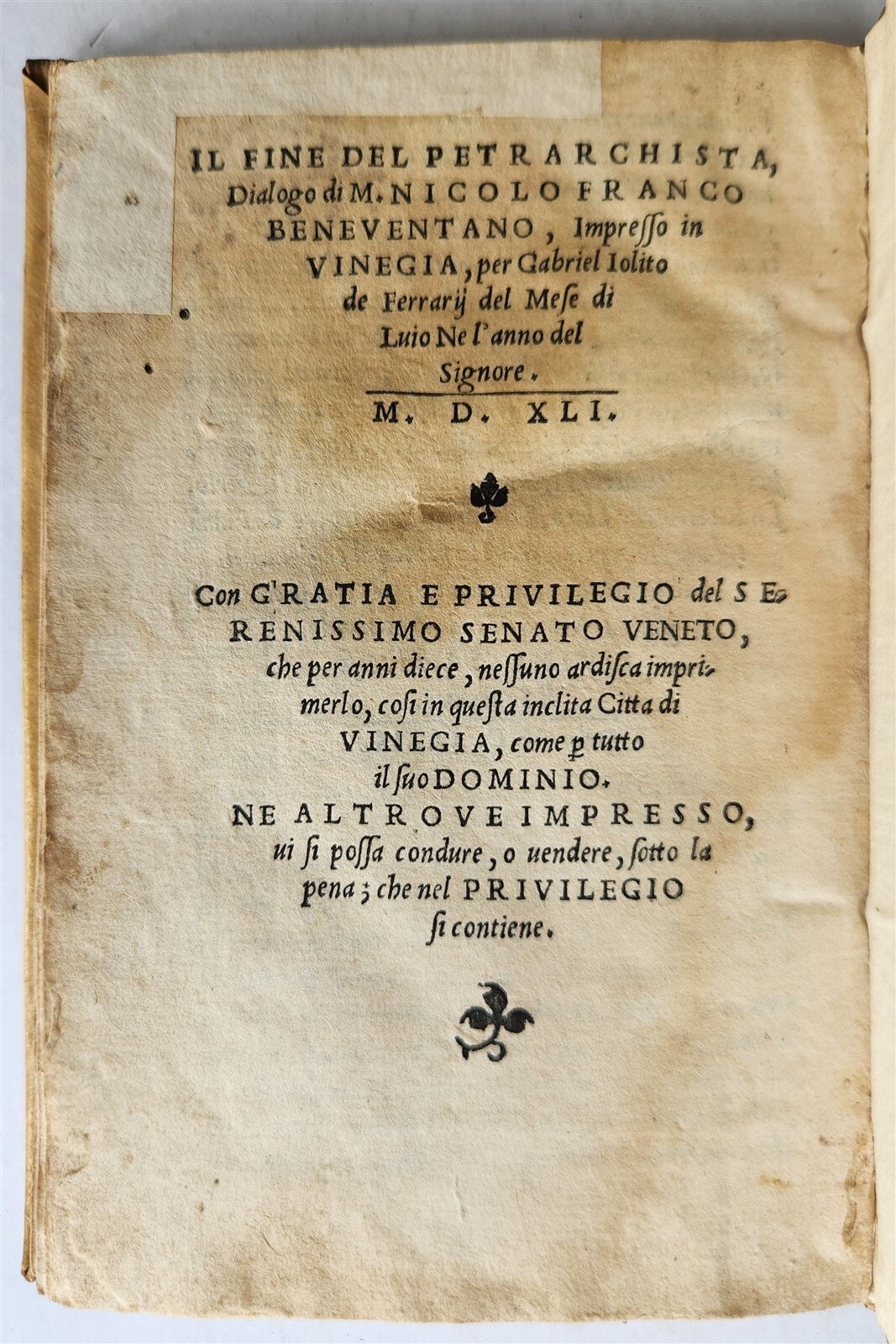 1541 THE PETRARCHIST by NICOLO FRANCO antique 16th CENTURY vellum bound