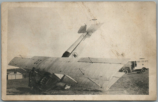 EARLY AVIATION WWI ERA AEROPLANE WRECK ANTIQUE REAL PHOTO POSTCARD RPPC