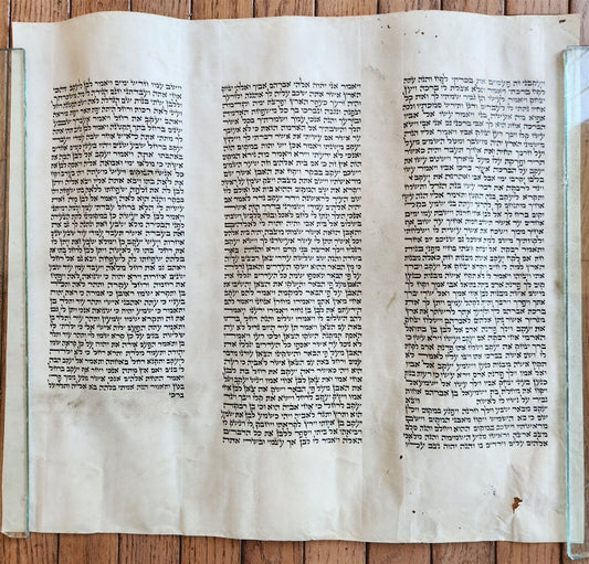 TORAH SCROLL FRAGMENT MANUSCRIPT on VELLUM antique BIBLE GENESIS 27:36 - 30:3