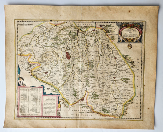 1640 MAP of LE MANS FRANCE by WILLEM BLAEU antique AUTHENTIC hand colored