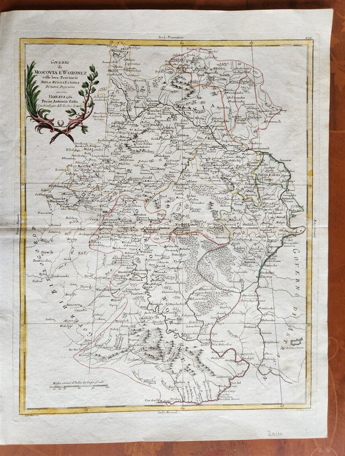 1782 Governi di Moscovia e Woronez antique MAP of RUSSIA MOSCOW & VORONEZH