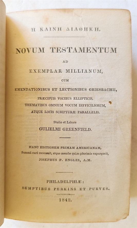 1842 BIBLE in GREEK NEW TESTAMENT antique Philadelphia AMERICANA w/ MAP