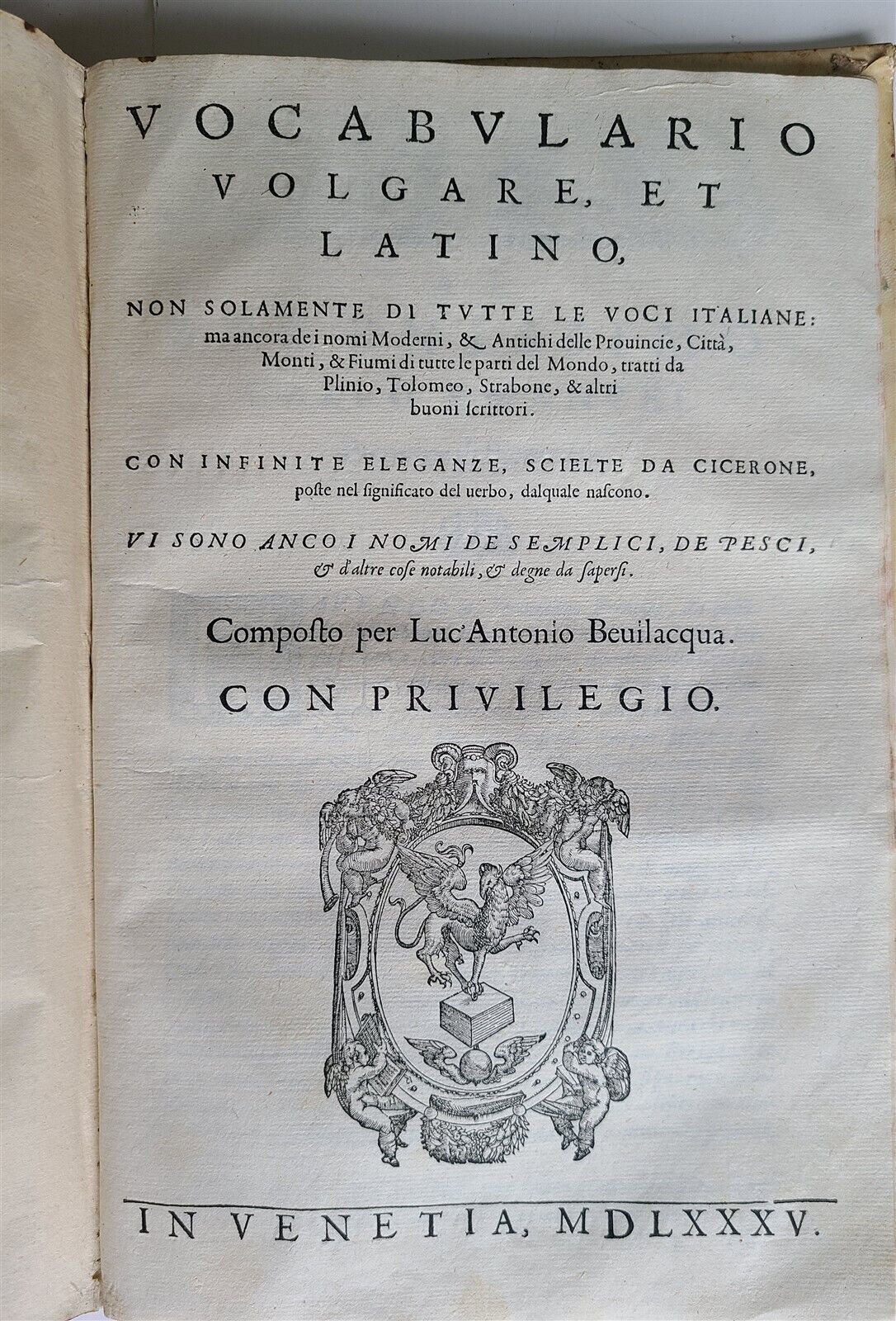 1585 LATIN DICTIONARY by AMBROSII CALEPINI DICTIONARUM antique VELLUM FOLIO