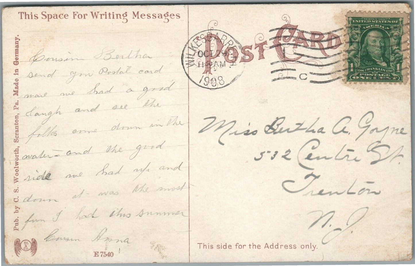 SCRANTON PA LUNA PARK ANTIQUE POSTCARD