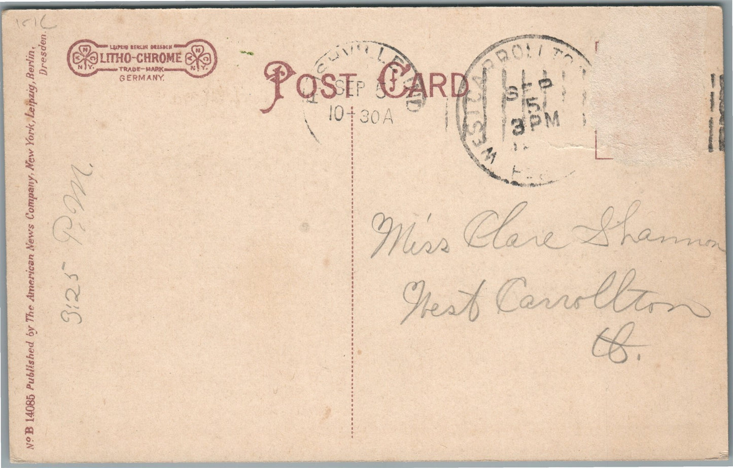 RUSHVILLE IN THIRD STREET ANTIQUE POSTCARD