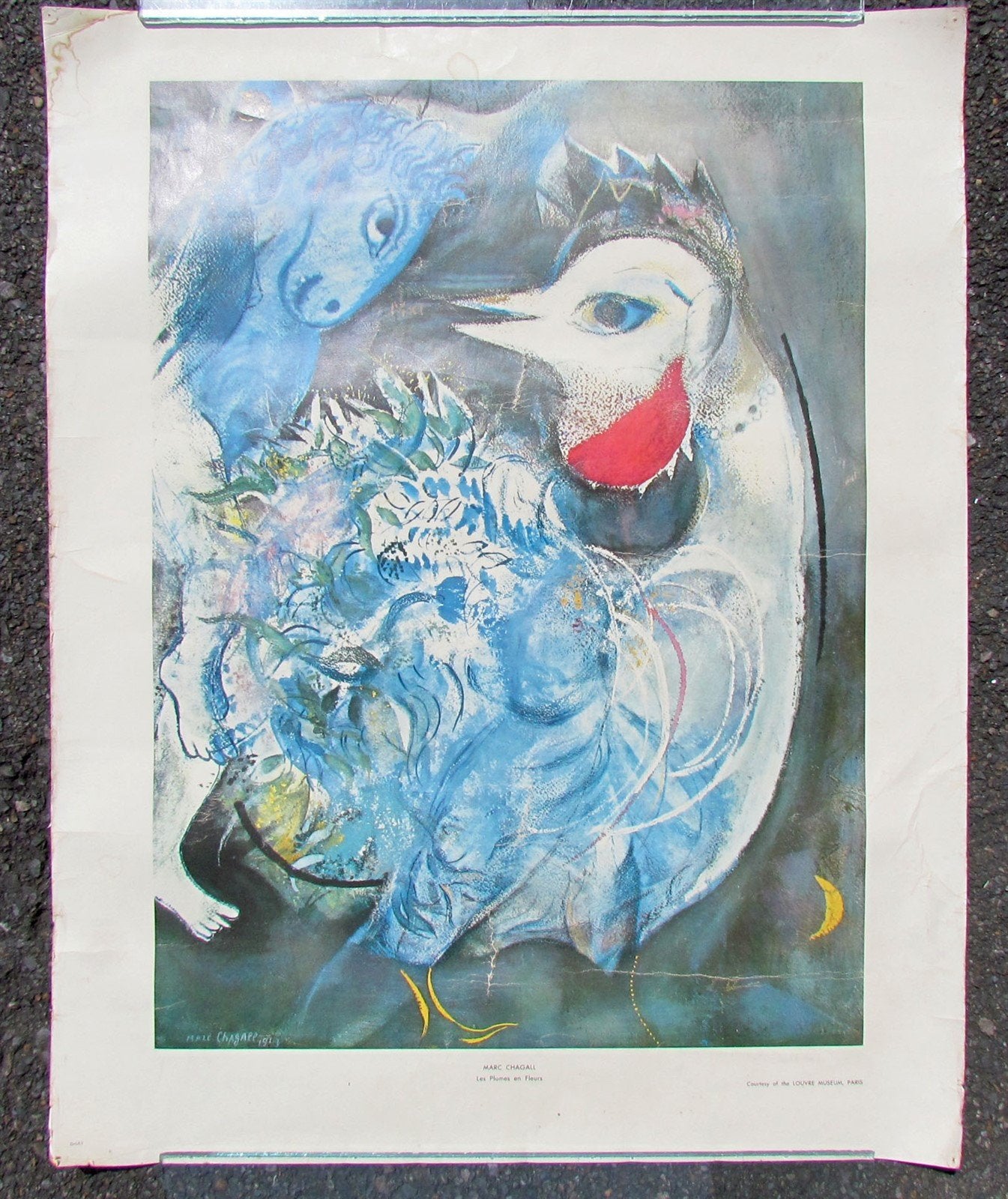 MARC CHAGALL VINTAGE 1960s FRENCH POSTER LES PLUMES EN FLEURS