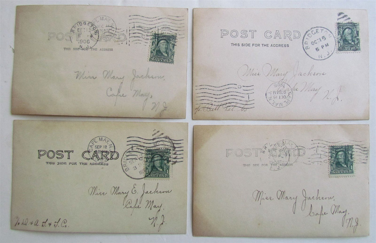 BRIDGETON NJ LOT OF 4 1906-1907 antique REAL PHOTO POSTCARDS RPPC CAPE MAY sent