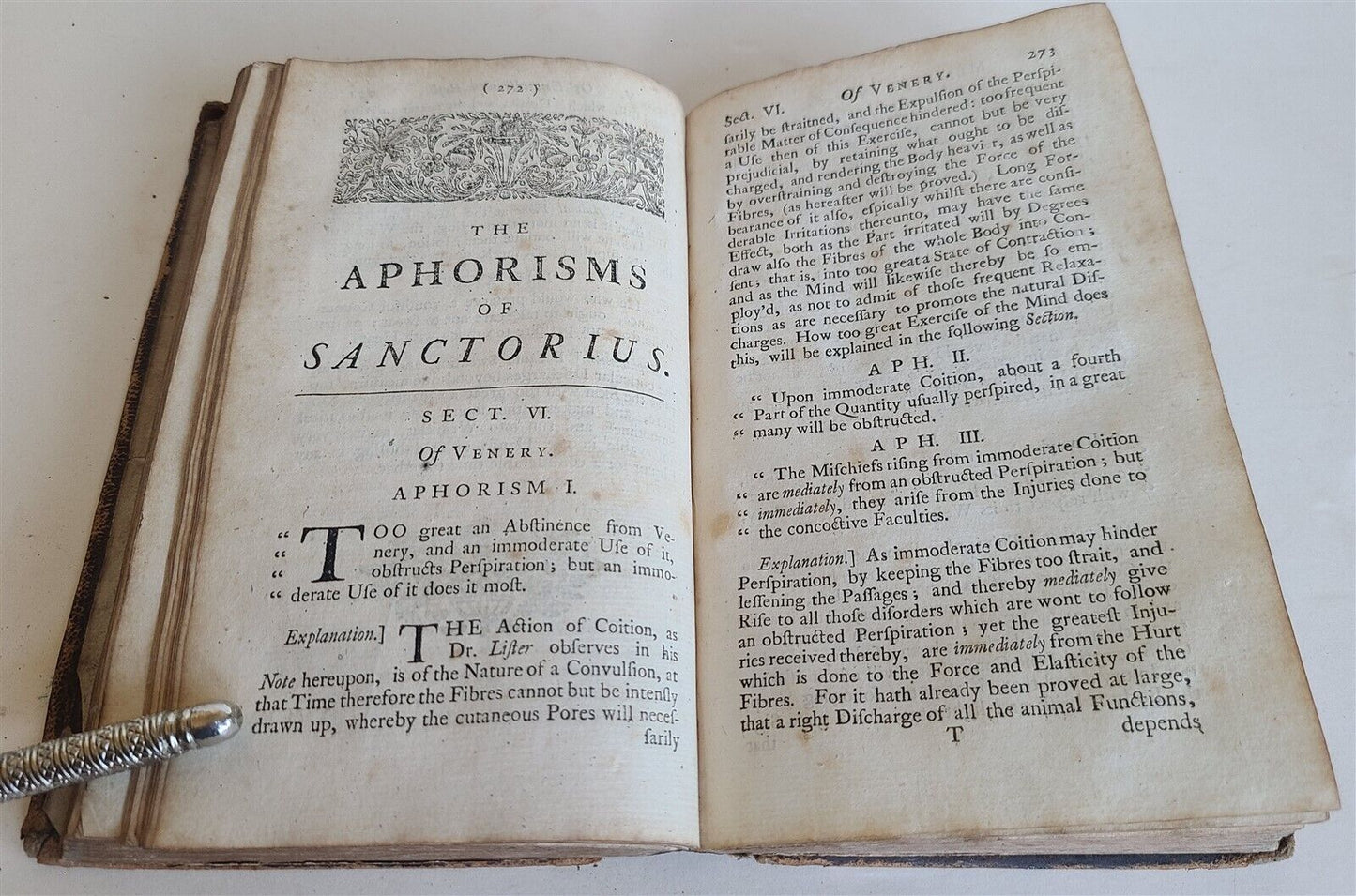 1728 MEDICINA STATICA aphorisms of Sanctorius by John Quincy antique in ENGLISH